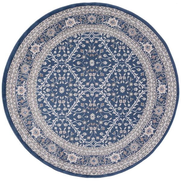 Madison Oriental Navy 6 ft. Round Indoor Area Rug