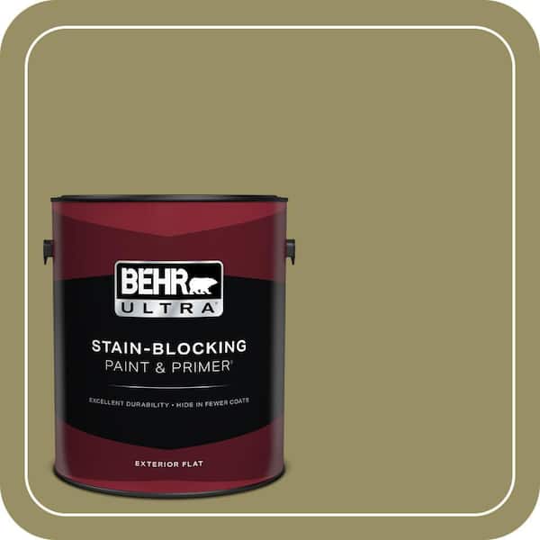 BEHR ULTRA 1 gal. #390F-6 Tate Olive Flat Exterior Paint & Primer