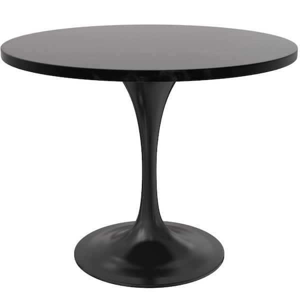 Leisuremod Verve Modern Dining Table with a 36 in. Round MDF Tabletop and Black Steel Pedestal Base, Black