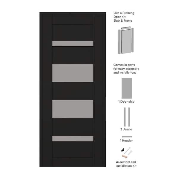Mirella DIY-Friendly 24 in. x 96 in. Right-Hand 5-Lite Frosted Glass Black Matte Composite Single Prehung Interior Door