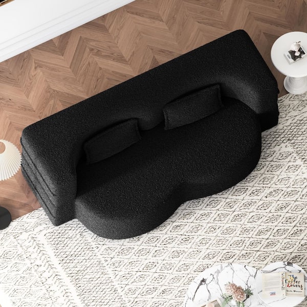 78 in. Straight Arm Teddy Fabric Rectangle Convertible Foam-Filled Modern Floor Sofa in Black