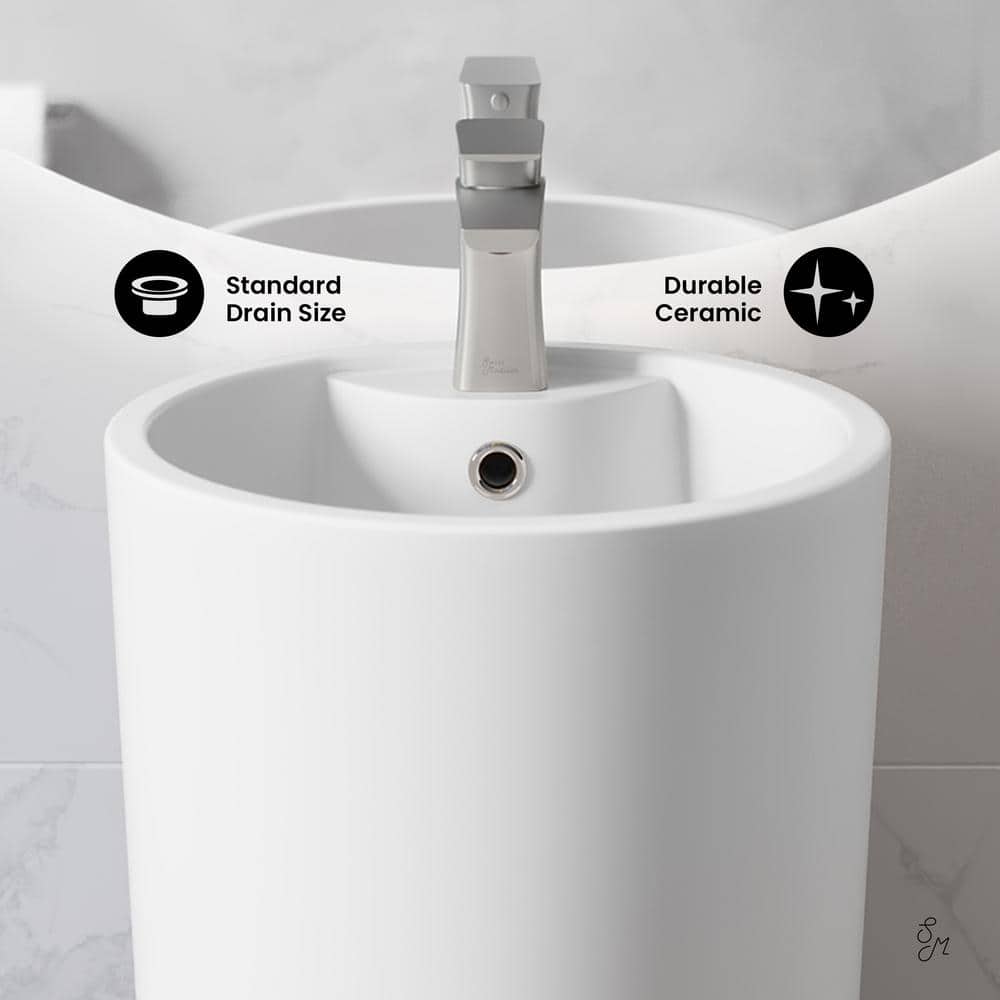 Monaco 33" Matte White Ceramic Pedestal Bathroom Sink