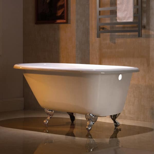 WOODBRIDGE 54 in. x 30.25 in. Cast Iron Roll Top Clawfoot Soaking Bathtub with Reversible Drain in White