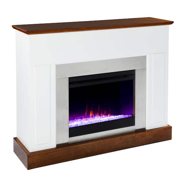 Color Changing Electric Fireplace, White Electric Fireplace Bathroom
