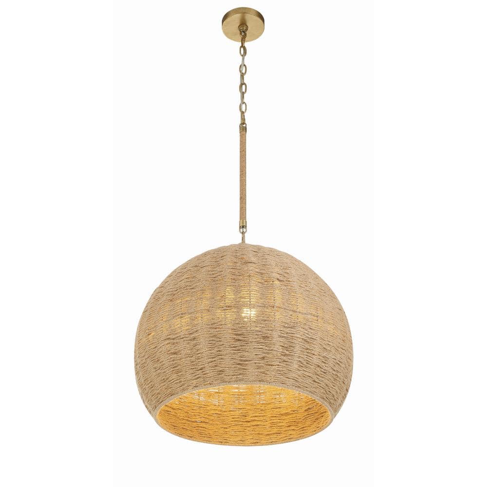 Jace Soft Gold and Jute 3-Light Pendant
