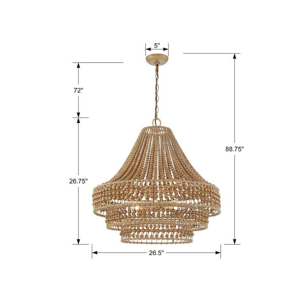 Burnished Silver and Natural Wood Bead 6-Light Chandelier