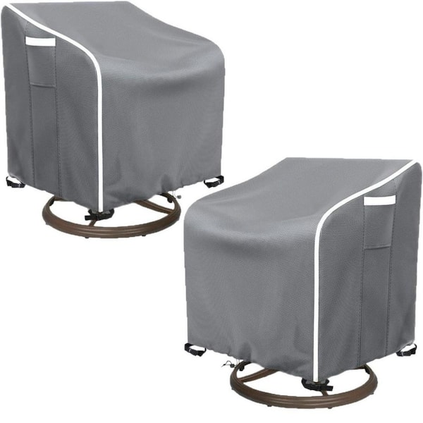 2-Piece Outdoor Rotary Lounge Chair Cover, Waterproof Patio Chair Cover, Gray 37.5 in. W x 39 in. D x 38.5 in. H