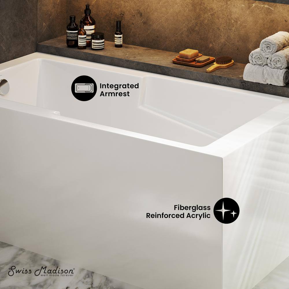 Claire 60" White Acrylic Alcove Bathtub with Corner Apron