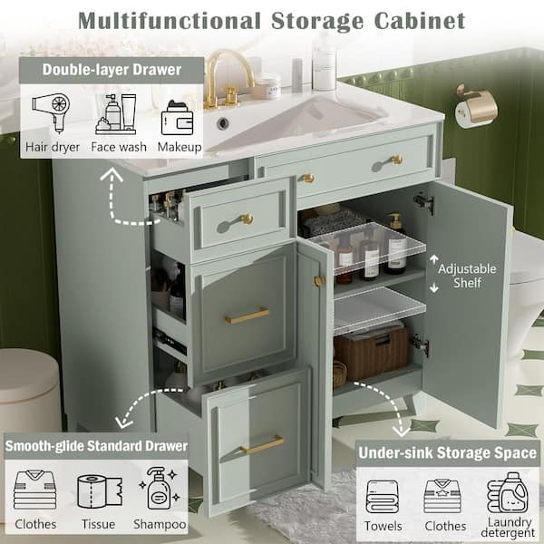 vivaceページ Virubi 36 in. W Single Sink Bath Vanity in Green with White