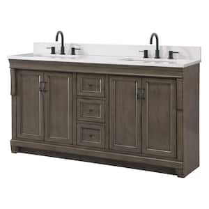 Naples 61 in. W x 22 in. D x 35 in. H Double Sink Freestanding Bath Vanity in Distressed Gray with White Quartz Top