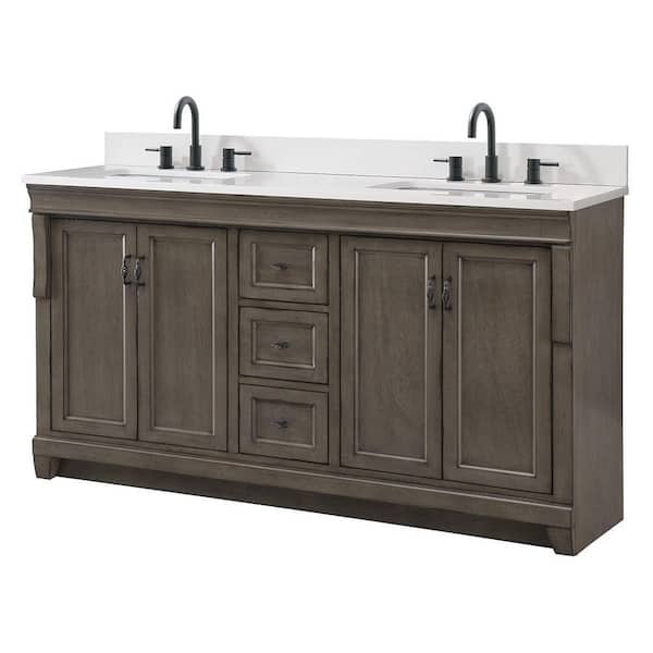 Home Decorators Collection Naples 61 in. Double Sink Distressed Gray Bath Vanity with White quartz Top (Assembled)