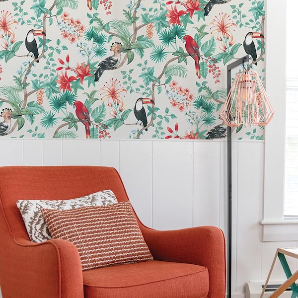 Coconut Cream Birds of Paradise Vinyl Peel and Stick Wallpaper Roll (Covers 56 sq. ft.)
