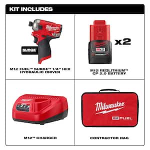 M12 FUEL SURGE 12-Volt Lithium-Ion Brushless Cordless 1/4 in. Hex Impact Driver Compact Kit w/Two 2.0Ah Batteries, Bag