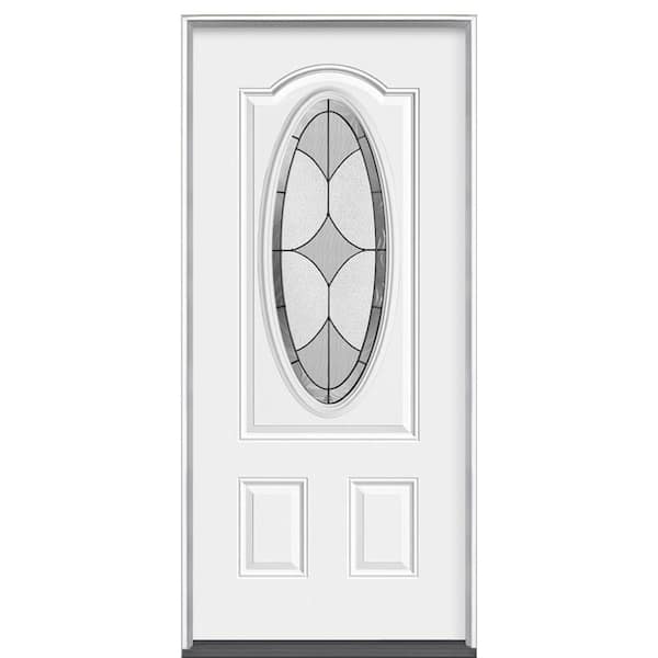 Masonite 36 in. x 80 in. Compass Left-Hand Inswing 3/4 Oval Lite Primed Steel Prehung Front Door with No Brickmold