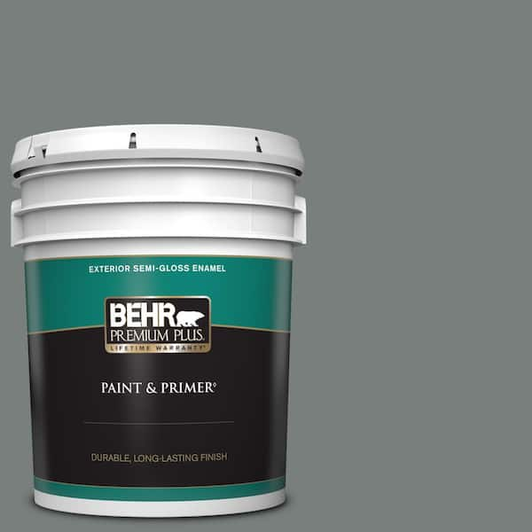 BEHR PREMIUM PLUS 5 gal. #PPU25-18 Shutter Gray Semi-Gloss Enamel Exterior Paint & Primer