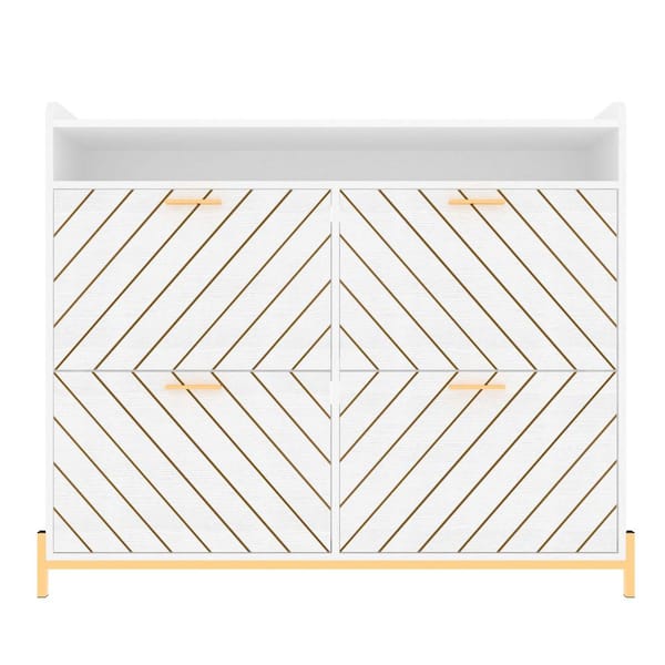 Unbranded 45.6 in. W x 9.4 in. D x 38.9 in. H White Linen Cabinet Shoe Cabinet with 4 Flip Drawers and Legs