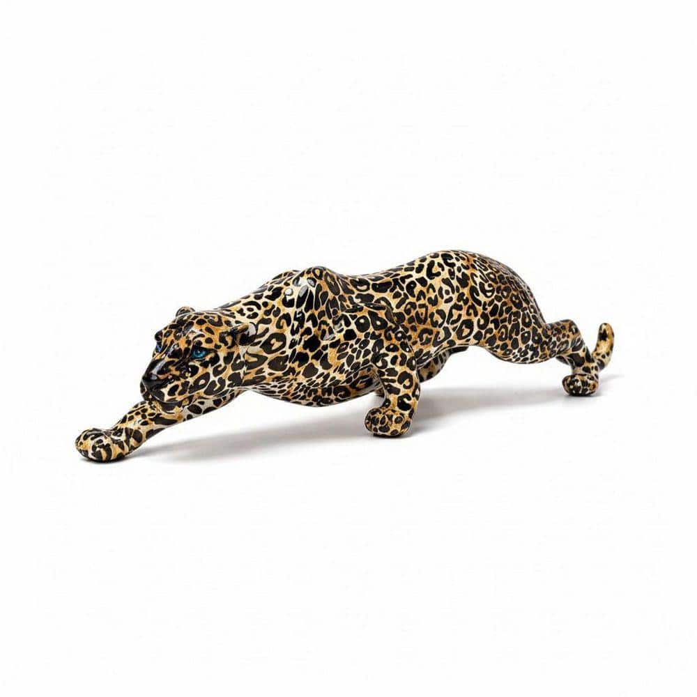 15.3 in. x 5.4 in. Resin Yellow Modern Leopard Cheetah Statue