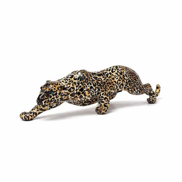15.3 in. x 5.4 in. Resin Yellow Modern Leopard Cheetah Statue