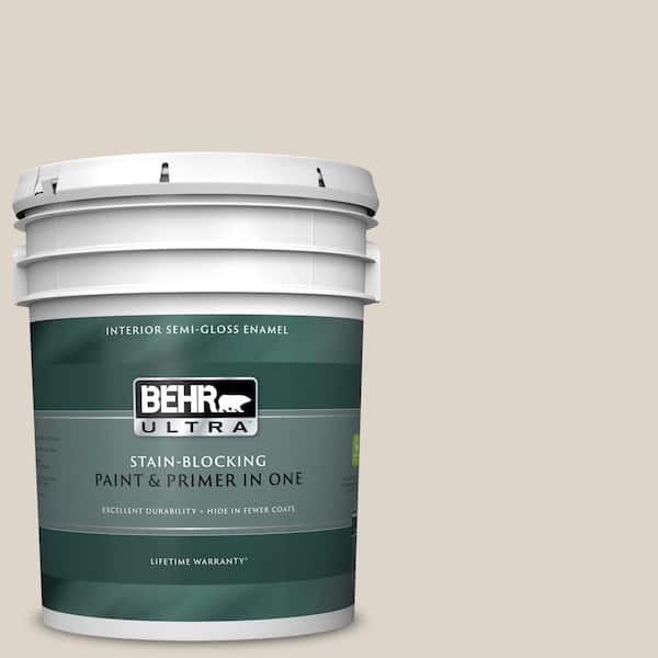 BEHR ULTRA 5 gal. #UL170-14 Canvas Tan Semi-Gloss Enamel Interior Paint and Primer in One
