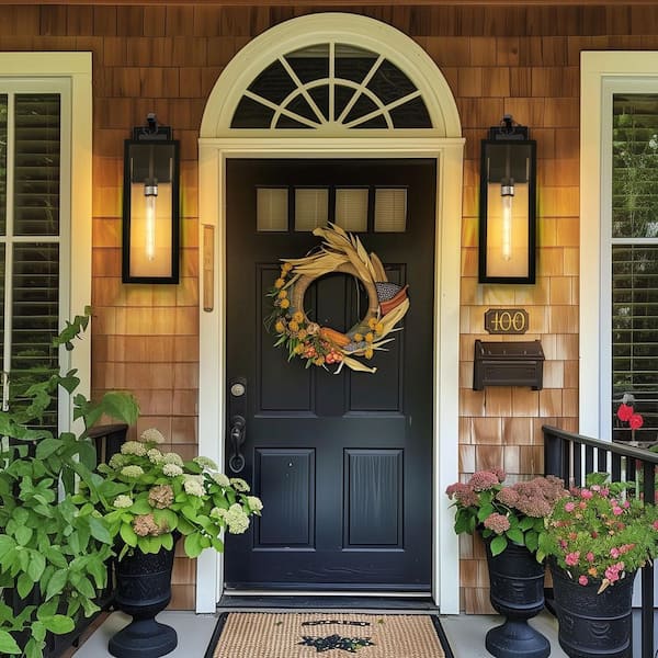 20 in. 2-Pack Large Black Outdoor Wall Lanterns Waterproof with Dusk to Dawn for Porch and Doorway (T30 Bulbs Included)