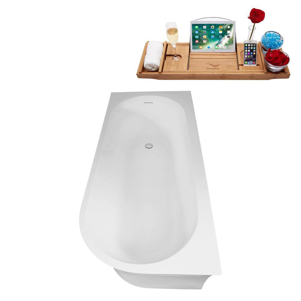 67" Glossy White Acrylic Freestanding Soaking Tub with Tray