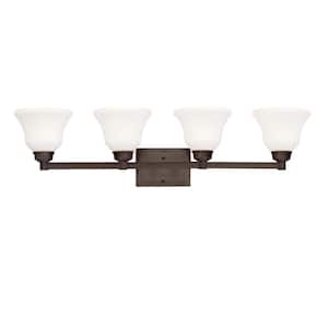 Langford 35 in. 4-Light Olde Bronze Transitional Bathroom Vanity Light with Etched Glass Shade