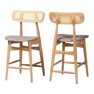 Tarana 24 in. Grey and Natural Oak Wood Counter Stool with Fabric Seat (Set of 2)