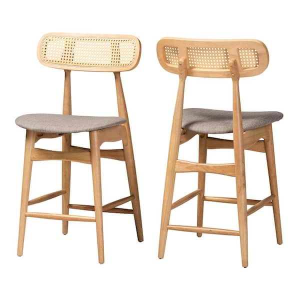 Baxton Studio Tarana 24 in. Grey and Natural Oak Wood Counter Stool with Fabric Seat (Set of 2)