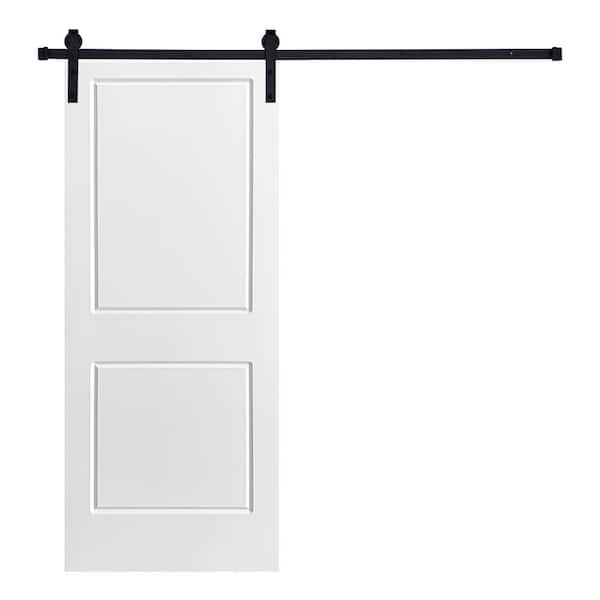 AIOPOP HOME Modern 2-Panel Designed 84 in. x 28 in. MDF Panel Black Painted Sliding Barn Door with Hardware Kit