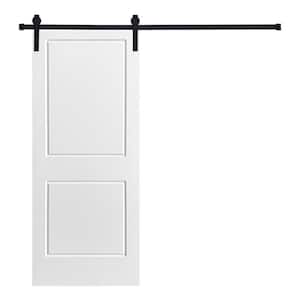 Modern 2-Panel Designed 84 in. x 30 in. MDF Panel Black Painted Sliding Barn Door with Hardware Kit