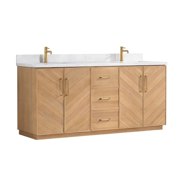 Karachi 72 in.W x 22 in.D x 33.8 in.H Double Sink Bath Vanity in Acacia Classic Gray with White Engineered Stone Top