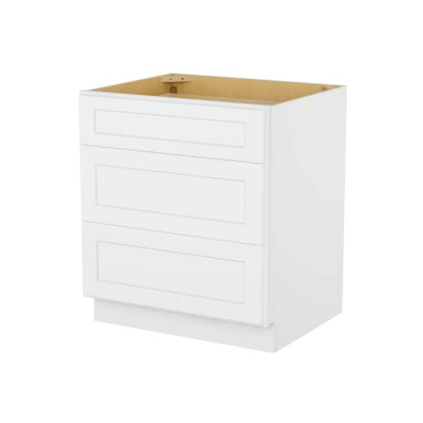 30 in. W 24 in. H 34.5 in. D Ready to Assemble Plywood Base Kitchen Cabinet in Painted White with 3 Drawer