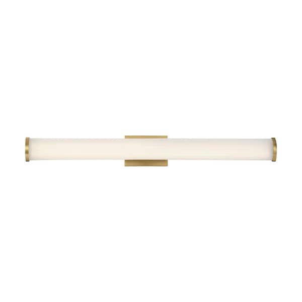 Lena 35.63 in. 1-Light Brushed Brass Integrated LED Vanity Light Bar with Striped Acrylic Lens