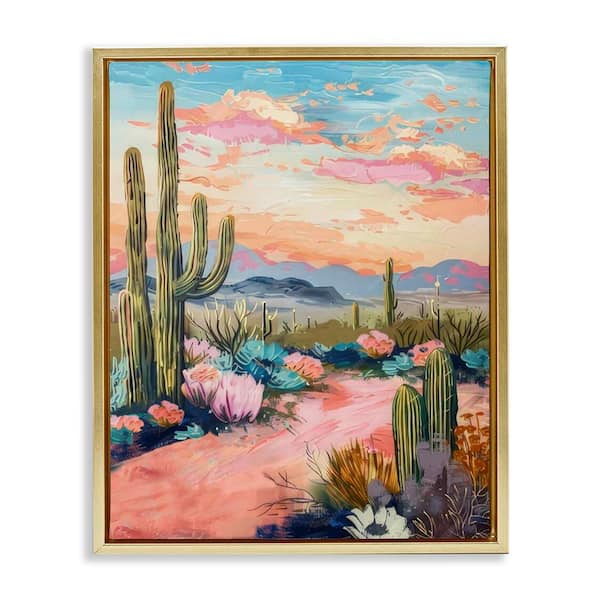 Pink Desert Sunset by LSR Design Studio Gold Floater Frame Nature Graphic Art Print 21 in. x 17 in.