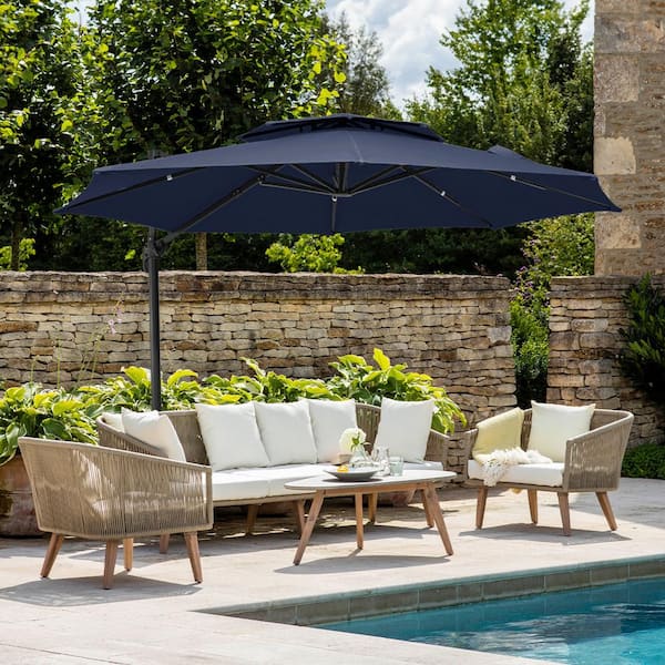 JEAREY 10 ft. Round Patio Cantilever Umbrella With Cover in Navy