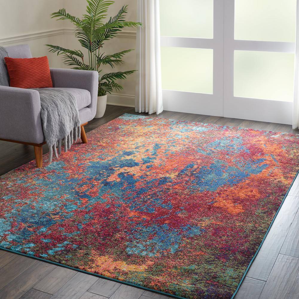 Atlantic Abstract Blue and Orange Synthetic Rug 7'10" x 10'6"