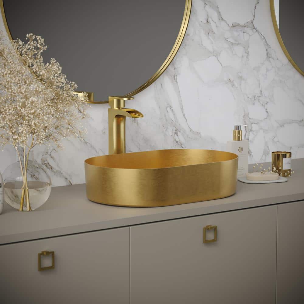 Gold Stainless Steel Oval Vessel Bathroom Sink