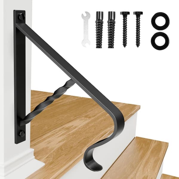 19.5 in. Metal Hand Rails for Outdoor Steps, Wall Mount Stair Hand Fits 1 or 2 Step for Garage Porch Deck, Black