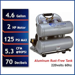 4620AC-22060 Ultra Quiet and Oil-Free 2.0 Hp, 4.0 Gal. Aluminum Twin Tank Electric Portable Air Compress