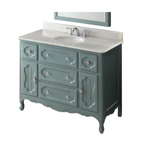 Knoxville 48 in. W x 21 in. D x 35 in. H Bathroom Sink Vanity in Blue with White Marble Top