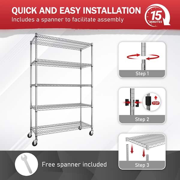 VEIKOUS 71 in. Tall 5-Tier Steel Baker's Rack, Kitchen Shelf with