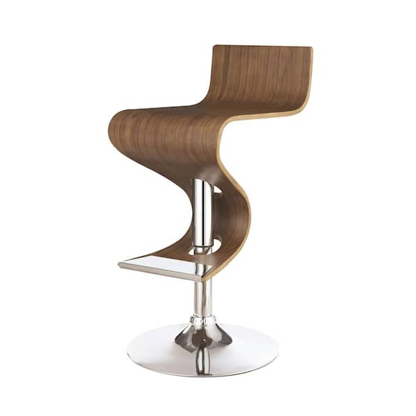 Coaster 30 in. H Walnut and Chrome Low Back Metal Frame Adjustable Bar Stool with Wood Seat