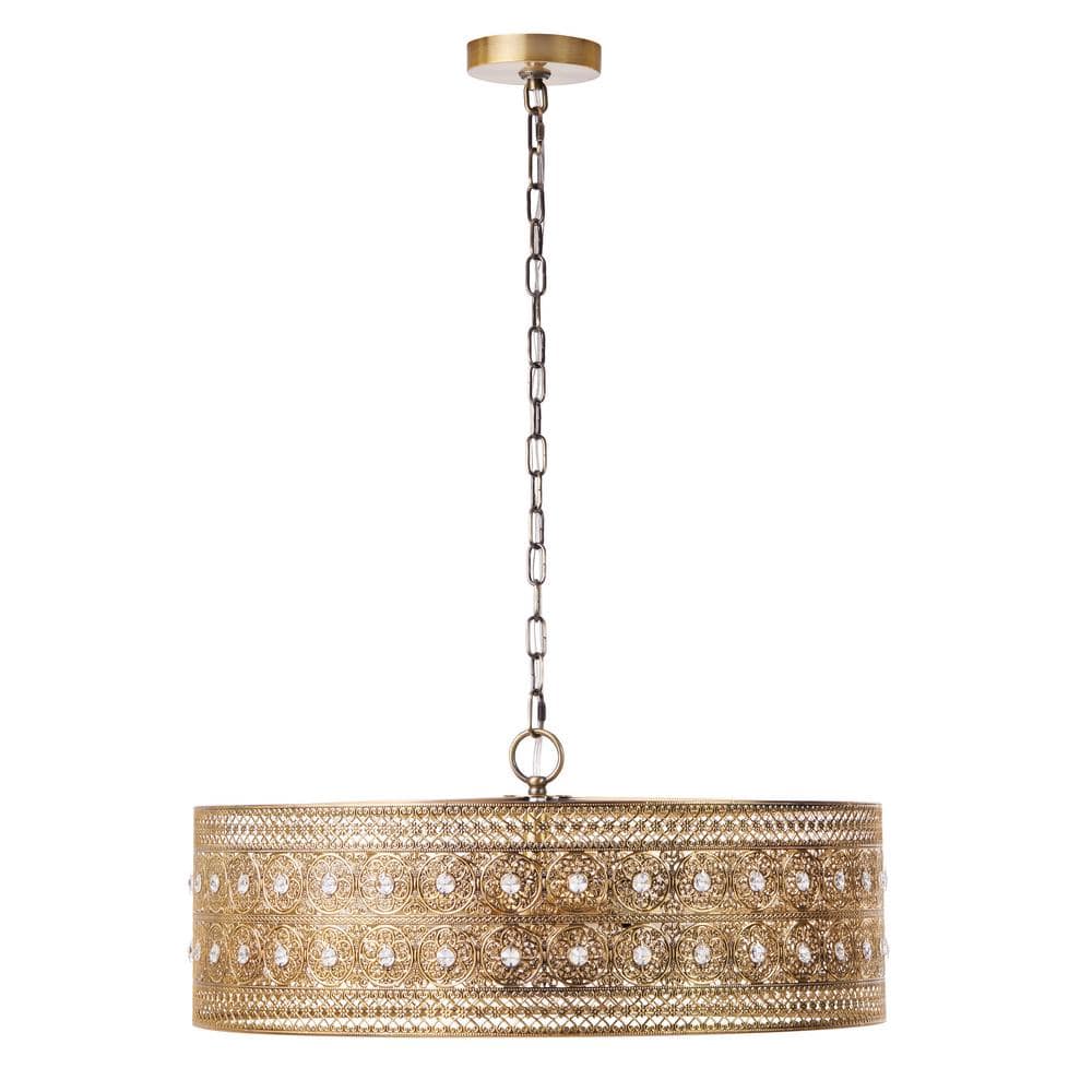 Elegant Brass and Crystal Drum Chandelier, 26" Glam Pendant Light