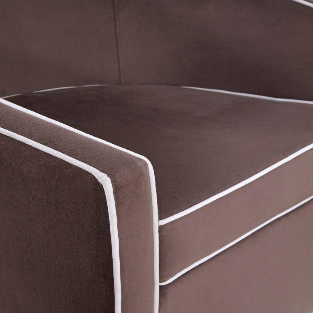 Keely Maple Brown and Cream Velvet Barrel Swivel Chair