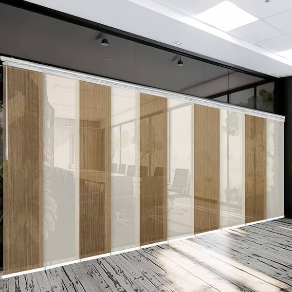 EMOH Cacao 120 in. - 218 in. W x 94 in. L Adjustable 10-Panel White Double Rail Panel Track with 23.5 in. Slates