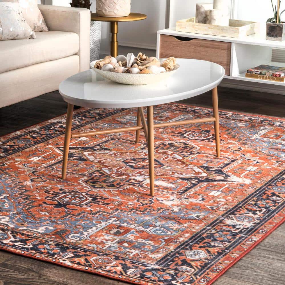 Sherita Rust and Ivory Oriental Synthetic Runner Rug