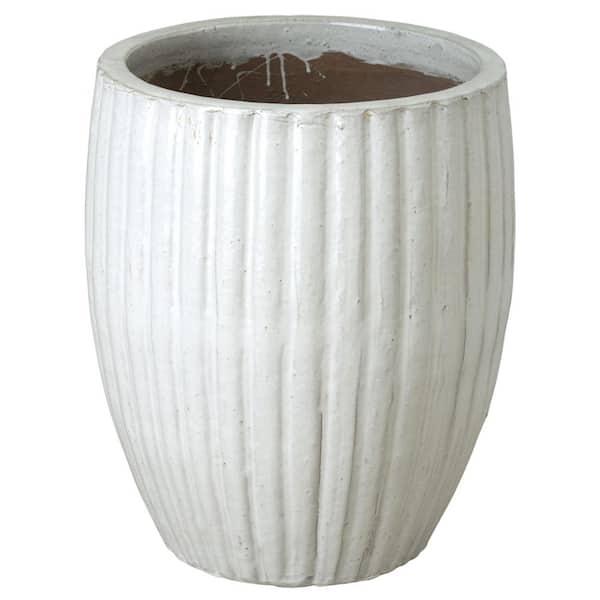 Ridges 21 in. White Ceramic Round Planter (21 in. L x 21 in. W x 25 in. H) with Drainage Hole