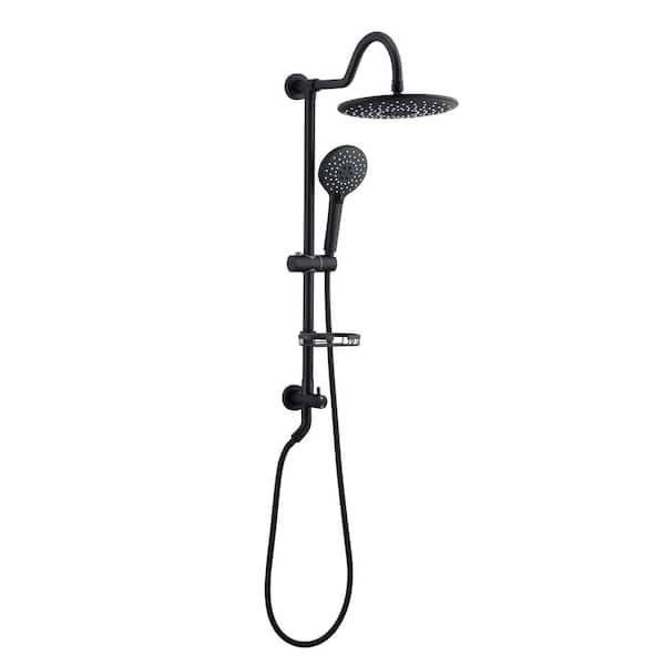 Boyel Living Exposed 3-Spray 10 in. Wall Mount Dual Shower Head Fixed and Handheld Shower Head 1.8 GPM with Soap Dish in Matte Black