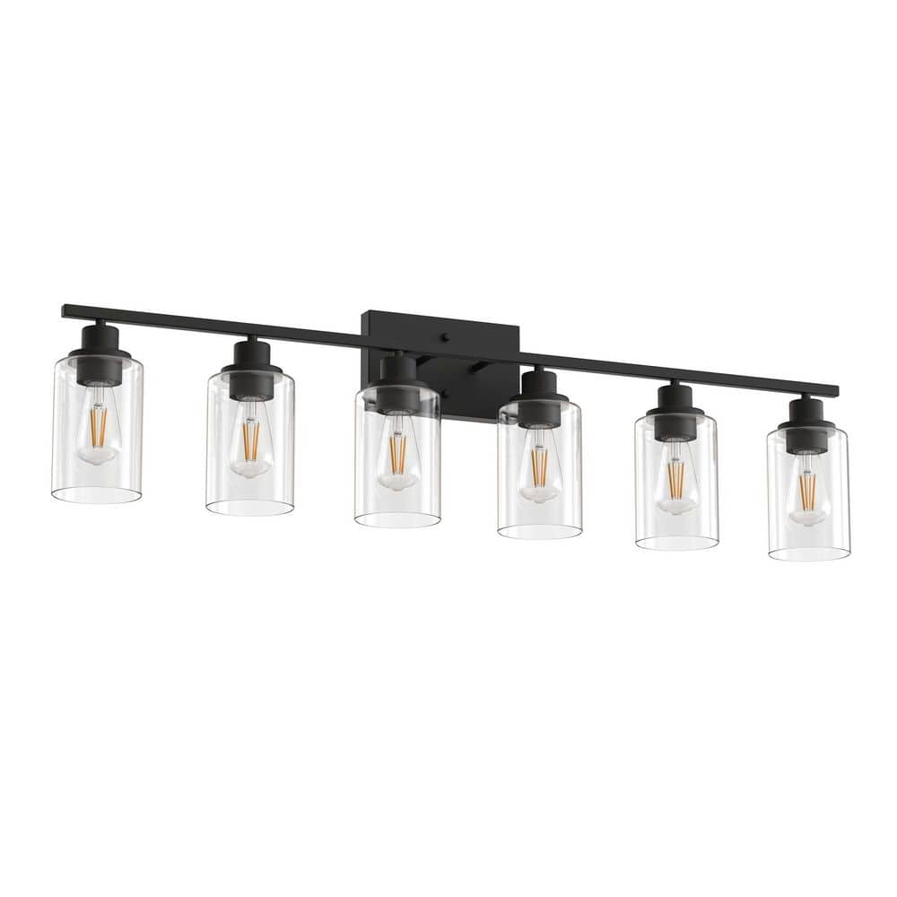 40 in. 6-Light Matte Black Vanity Light for Bathroom Mirror Bedroom Wall, Industrial Clear Glass Fixture price history on PriceWatchPro