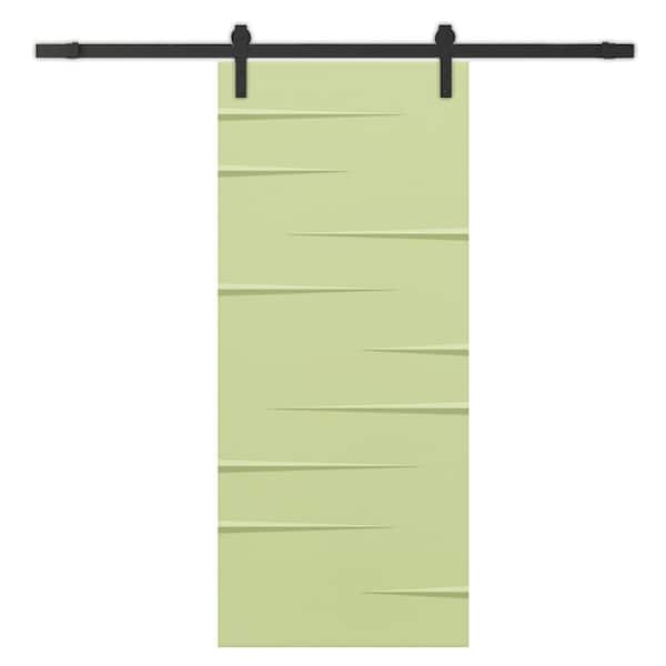 CALHOME 36 in. x 96 in. Sage Green Painted Composite MDF Paneled Interior Sliding Barn Door with Hardware Kit